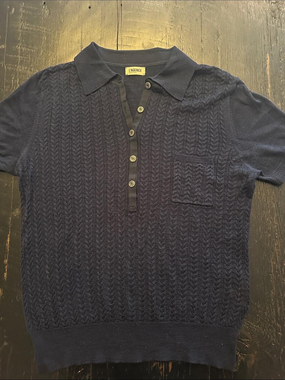 L'AGENCE Navy Short-Sleeve Knit Polo
